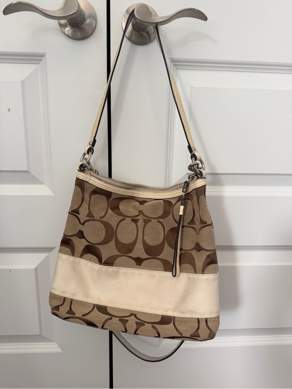 Coach Brown & Beige Signature Canvas Shoulder Bag